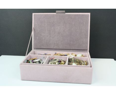 Jewellery box with contents, to include rolled gold, mop watch, rings, pearls with silver clasp etc