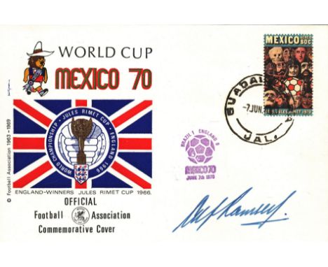 1966 World Cup football Manager Sir Alf Ramsey signed 1970 Mexico World cup FDC with special stamp, postmark and cachet. Good