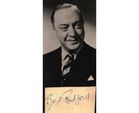 Basil Radford signed 3x2 inch Approx small signature piece plus signed 5.5x3.5 inch black & white photo.  Good condition. All
