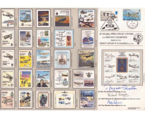 Prime Minister Margaret Thatcher, ACM Sir M Graydon, AVM P Squire DFC AFC signed A4 RAF flown cover comm. 25 years of Philate