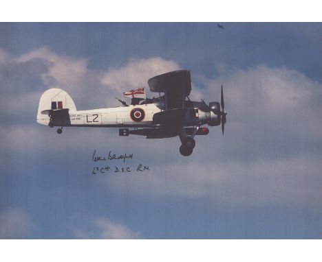 WW2 Swordfish pilot Peter Beresford signed 12 x 8 inch colour Swordfish photo. Lieutenant Commander John Beresford, Fleet Air