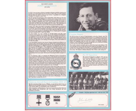 WW2 Bomber command Sqn Ldr John Costello DFC DFM signed A4 Biography page, taken from Bomber Command Profiles collection. Joh