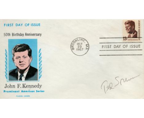 John F Kennedy 50th Birthday Anniversary First Day of Issue signed cover, signature Unknown, cover stamped and postmarked dat