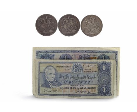 FIVE THE BRITISH LINEN BANK £1 ONE POUND NOTESone dated 5th August 1950, serial no. R/2 560366, one dated 12th May 1959, seri
