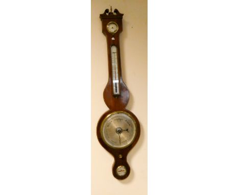 A Victorian banjo wall barometer in mahogany case by J Barber Chichester 