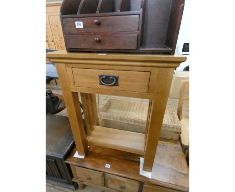 Heavy light oak two tier bedside table fitted drawer 