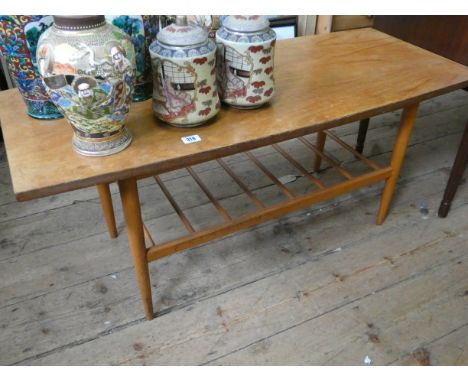 A two tier teak coffee table and a three tier corner shelf 