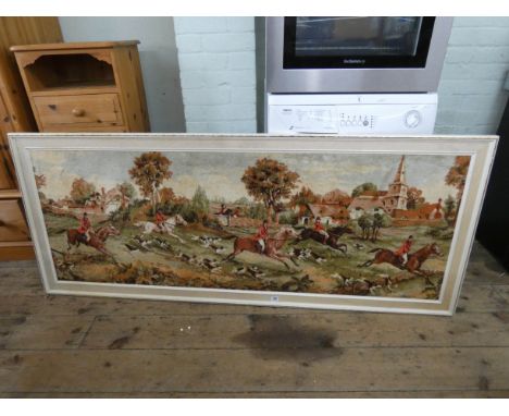 A large framed tapestry picture of a hunting scene 6' long 