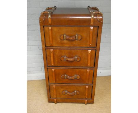 A Vintage style leather chest of drawers travelling trunk, fitted four drawers, 24" wide X 47" high 