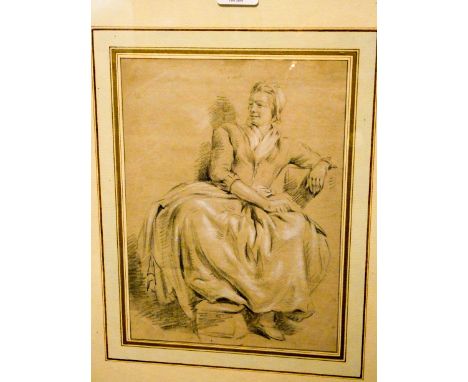 Attributed to Hermanus van Brussel (1763-1815 Belgian), a sketch of a lady seated, 24 cm X 18cm, detail verso 