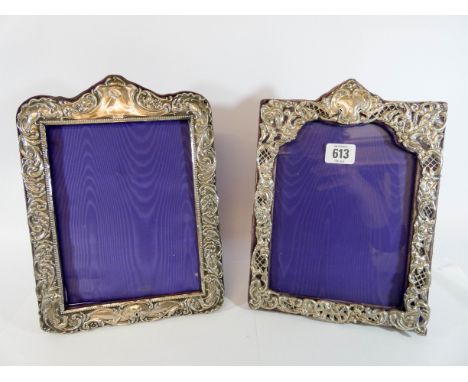Two hall marked silver easel photograph frames, each measuring approximately 28cm tall 