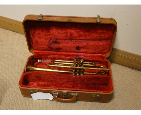 A vintage Viking trumpet in playing order with case and mouth piece 