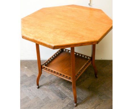 Edwardian light oak two tier occasional table with octagonal top