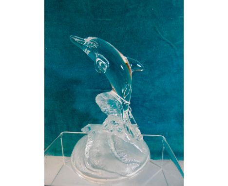 A frosted glass model of a dolphin, approximately 17cm tall