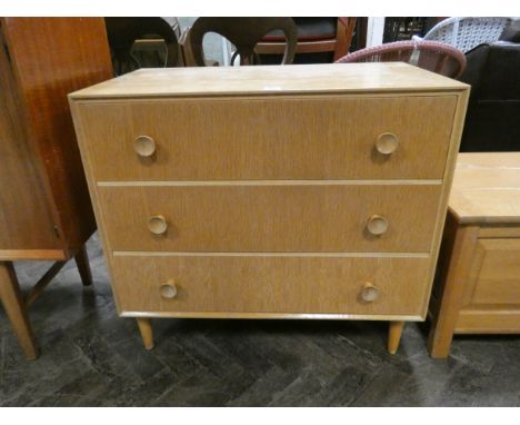 A light oak chest of three long drawers, 2'6 wide 
