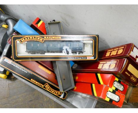 Box of new train carriages, Hornby and Great model Railway