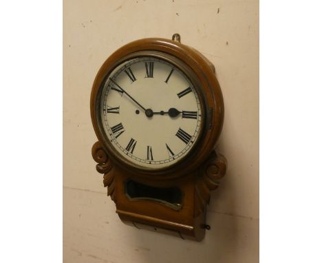 A Victorian mahogany drop dial wall clock with striking movement, 10" diameter dial 