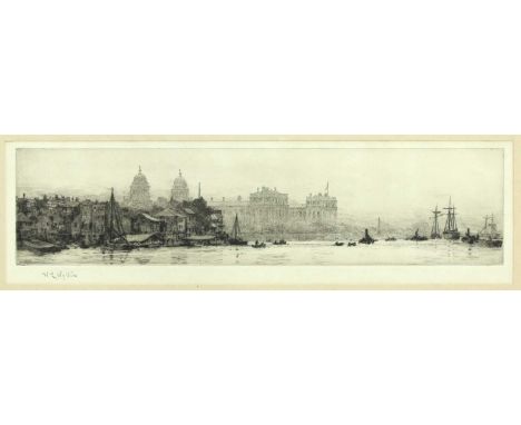 WILLIAM LIONEL WYLLIE (1851-1931)Greenwichsigned in pencil l.l., etching, framedplate 8.5 x 35cmCondition report: In excellen