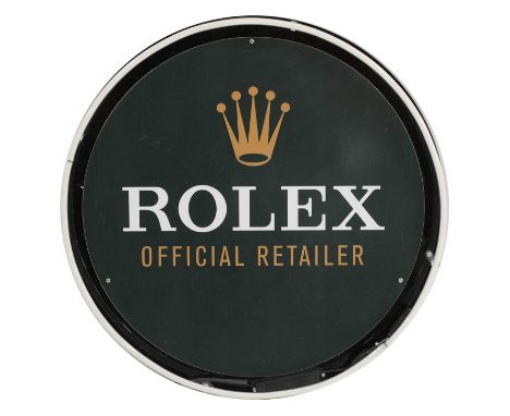 A CONTEMPORARY 'ROLEX OFFICIAL RETAILER' SIGN,circular with a neon light border, 68cm diameter6.5cm deep