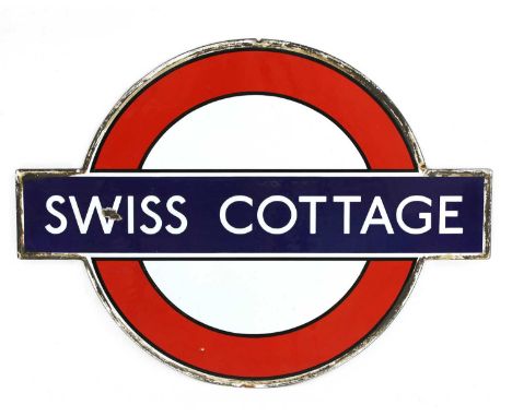 SWISS COTTAGE, a London Underground enamel roundel,60 x 45cmCondition report: various chips to enamel - see photo