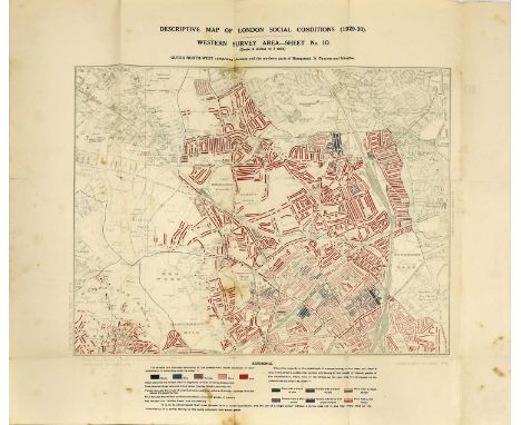 CHARLES BOOTH LONDON SOCIAL CONDITIONS 1929-1930, Charles Booth London Social Conditions 1929-1930, coloured lithograph map (