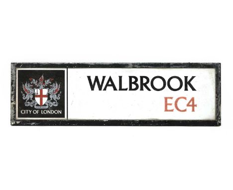 AN ENAMEL CITY OF LONDON STREET SIGN FOR WALBROOK EC4,in original metal frame,30 x 102cmWalbrook is a City ward and a minor s