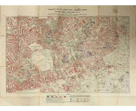 CHARLES BOOTH LONDON SOCIAL CONDITIONS 1929-1930, Charles Booth London Social Conditions 1929-1930, coloured lithograph map (