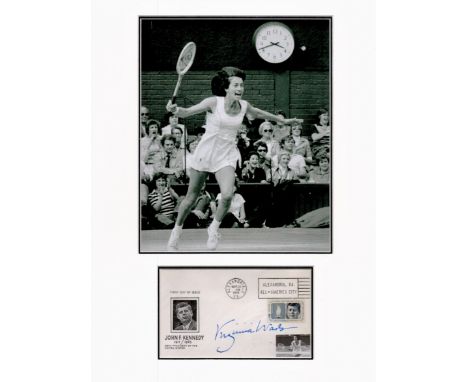 Tennis Virginia Wade 16x12 overall mounted signature piece includes signed FDC and a vintage bSarah Virginia Wade OBE (born 1