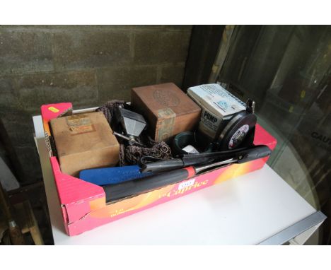 A hand held axe, a small bench top vice, a Draper impact driver, a measuring tape etc.