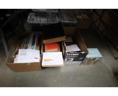 Four boxes of various vintage and modern books to include leather bound examples