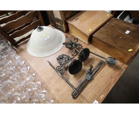 A glass light shade and various other light fittings 