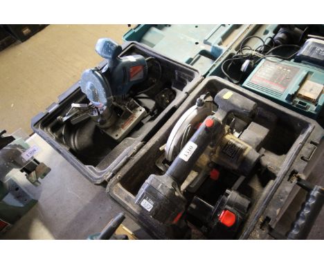 An SIP 18v cordless circular saw with spare battery,lacking charger, in fitted plastic case, together with a Silverline chain