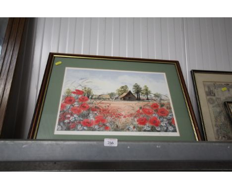 A pencil signed print depicting farmland scene