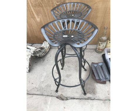 TWO TRACTOR SEAT STYLE BAR STOOLS 78CM HIGH 