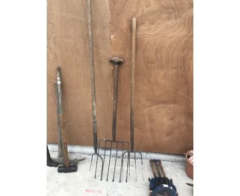 TWO VINTAGE PITCH FORKS AND A POTATO FORK 