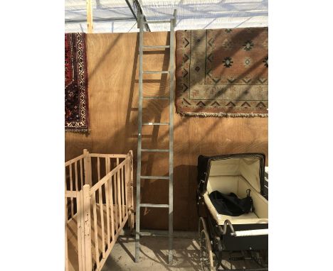 A NINE STEP METAL LADDER WITH HOOKS 