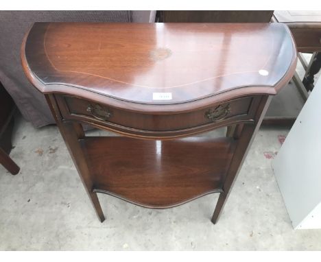 A MAHOGANY HALL TABLE WITH ONE DRAWER AND LOWER SHELF 