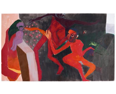 ⊕ ‡ ARDASH KAKAFIAN (IRAQI 1941-1999) SENSE OF BELONGINGacrylic on canvas, in two parts184 x 306cm; 72 3/8 x 120 1/2in (frame