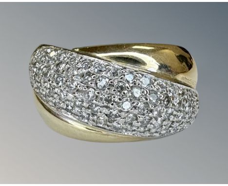 A 9ct gold ring set with approximately 55 diamonds (12.5g), size U.