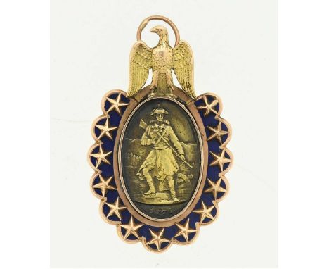 General Society of Sons of the Revolution, Member’s Badge 1883, by Bailey, Banks &amp; Biddle, gold and enamel, eagle reverse
