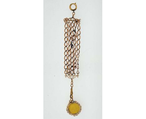 Austria Francis I gold coin, date worn, 20mm, mounted as a pendant with 5 chain suspension, 23g total weight
