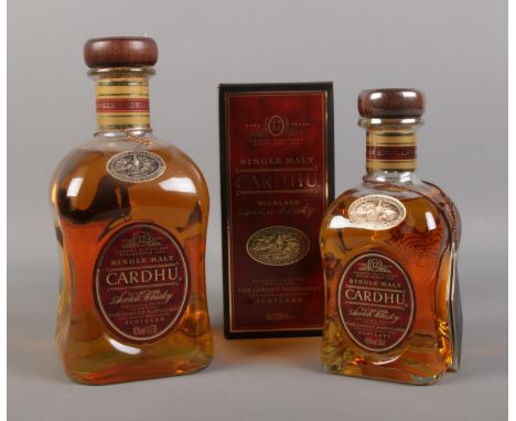 Two bottles of Cardhu Scotch whisky. To include 1 x litre, 1 x 50cl. Full and sealed. (1 x boxed)  
