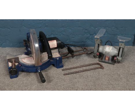 A Faithfull 10" (254mm) Compound Mitre Saw &amp; Bench Grinder (150W)  Bench grinder in working order. Mitre Saw will need at