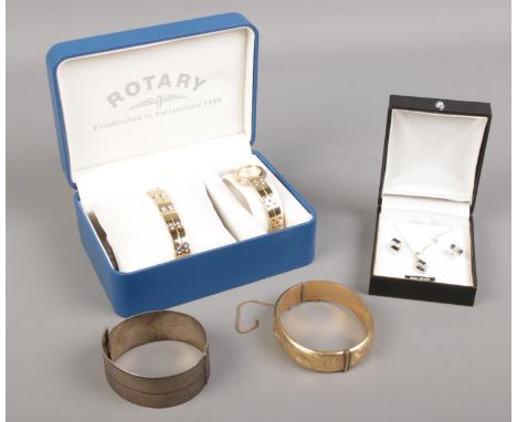 A collection of jewellery. To include Rotary watch/ bracelet, silver bangle, pendant &amp; earring set etc  