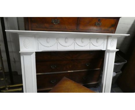 A White Painted Adam Style Wooden Fire Surround, Metal Shelf 137cm 