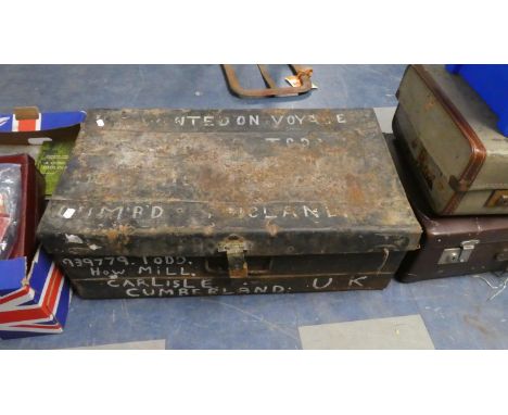 A Metal Travelling Trunk, Not Wanted on Voyage, 74cm Long 