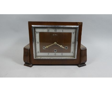 An Art Deco Walnut Westminster Chime Mantle Clock by Bentima, 33 cm Wide 