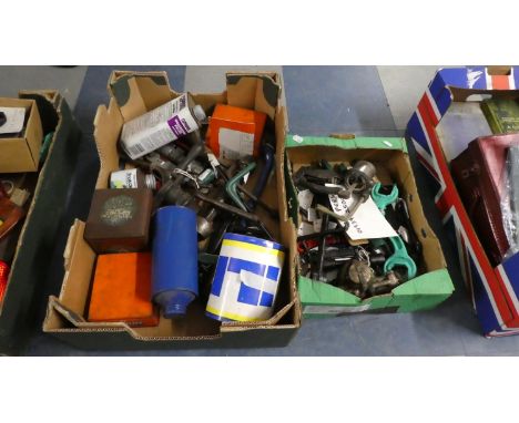 Two Boxes of Various Workshop Tools, Michelin Tape Roll, Plug Spanners etc 
