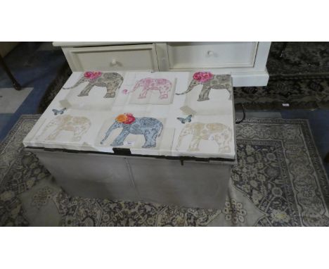 A Painted Tin Travelling Trunk, 77cm Wide 