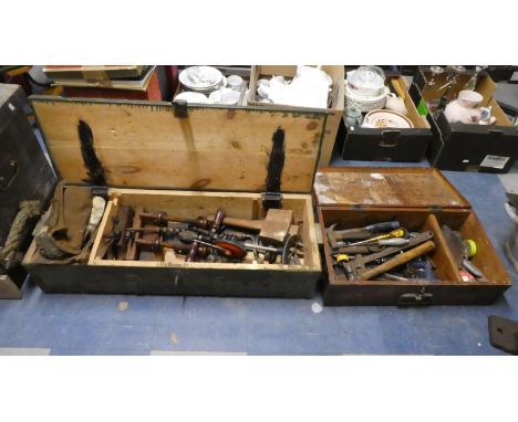 Two Vintage Tool Boxes Containing Woodworking Tools 